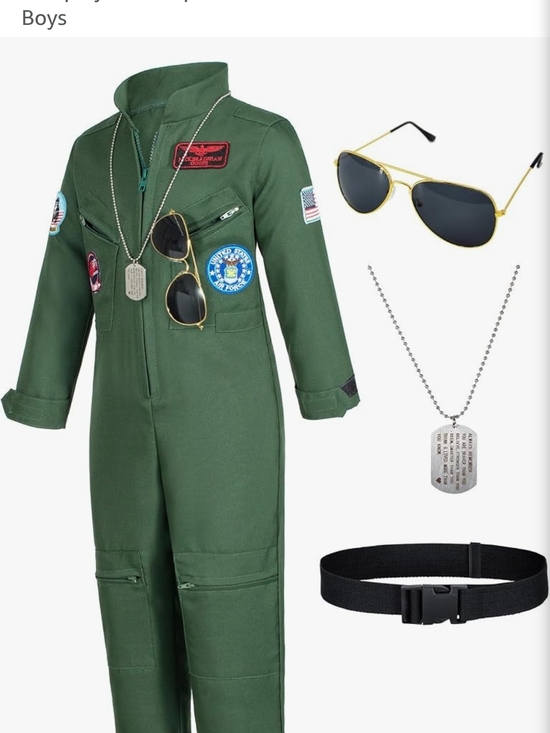 Other - Kids Green Aviator Pilot Costume Jumpsuit with Sunglasses, Dog Tag & Belt